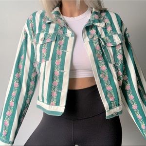 VINTAGE | Upcycled Striped Jean Crop Denim Jacket